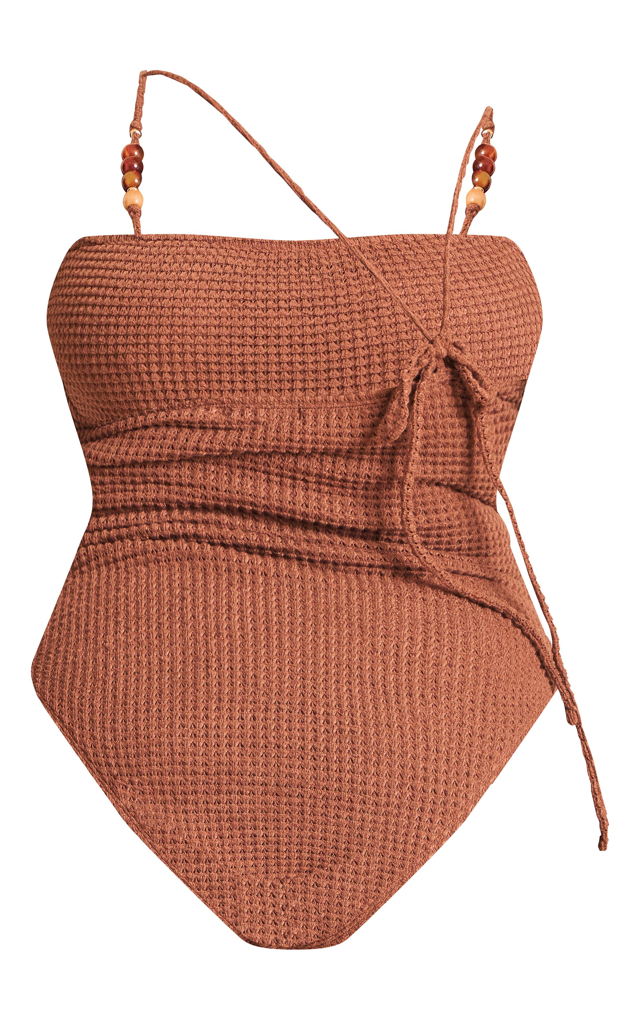 Moka Maillot De Bain Asymétrique À Bretelle Unique Avec Perles Et Finition Crochet Grande Taille