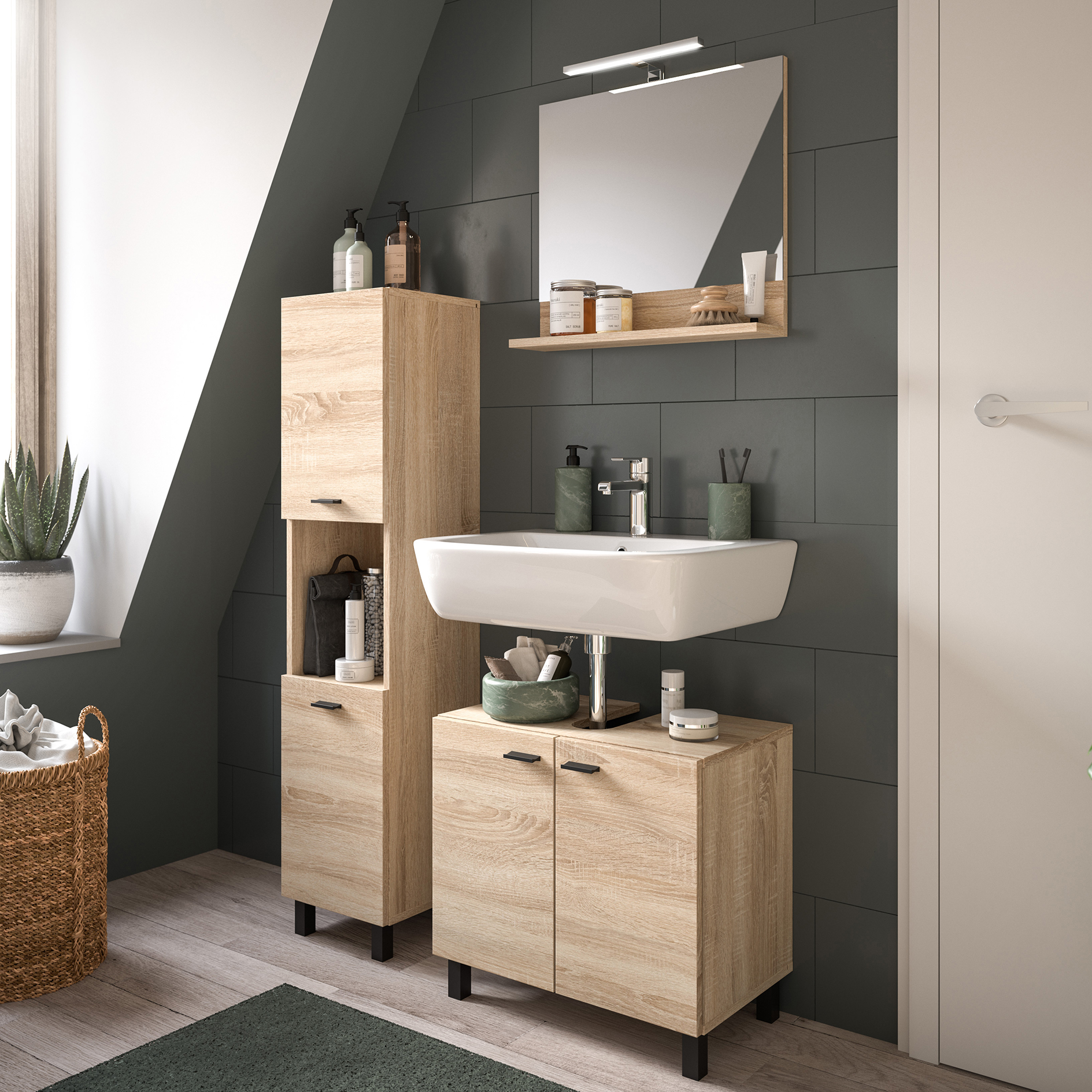 Badschrank BOSTON - Sonoma Eiche - 30 cm