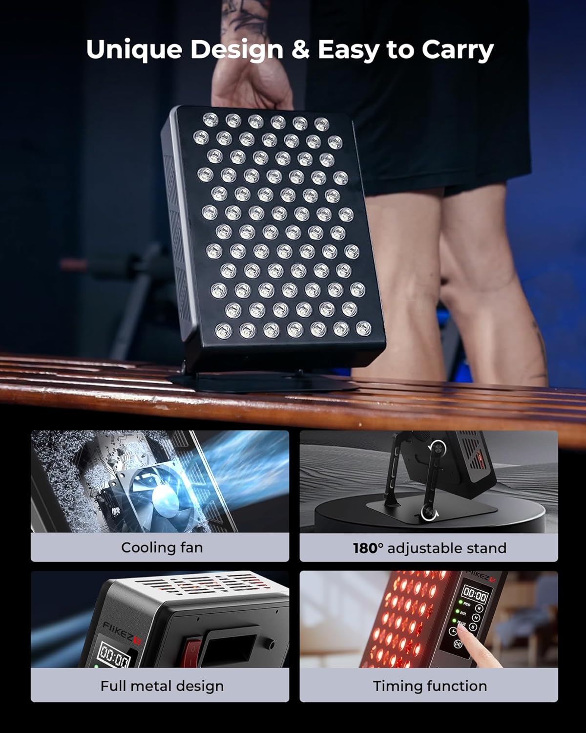 Infrarotlampe, 7 Wellenlängen, 78 LEDs Tri- & Quad-Chip, 460-880nm, Red Light Therapy, Schmerzlinderung, Muskelregeneration, Energieboost, Verstellbarer Ständer, Rotlichttherapie Panel