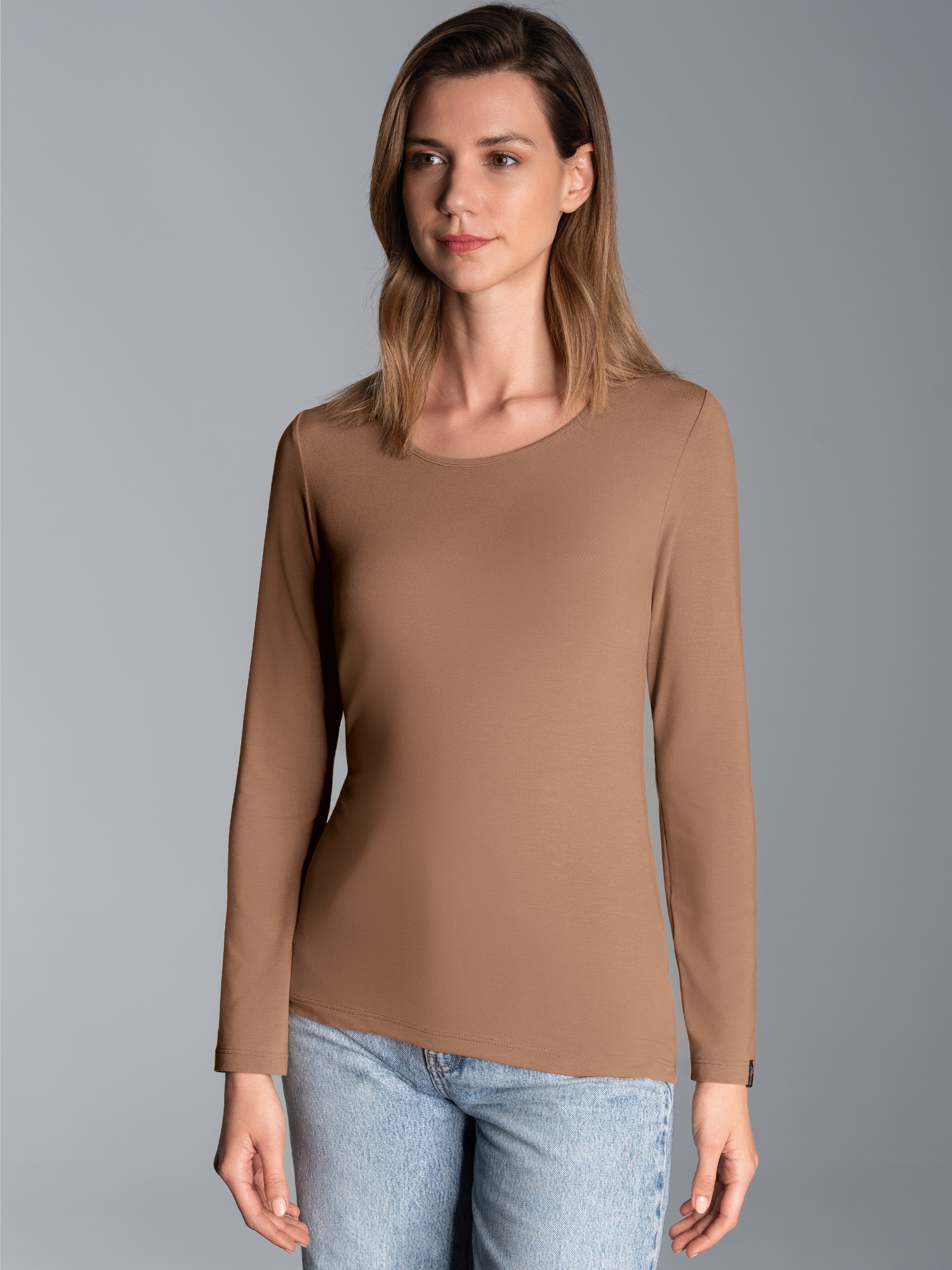Shirt aus Viskose Langarm Haselnuss