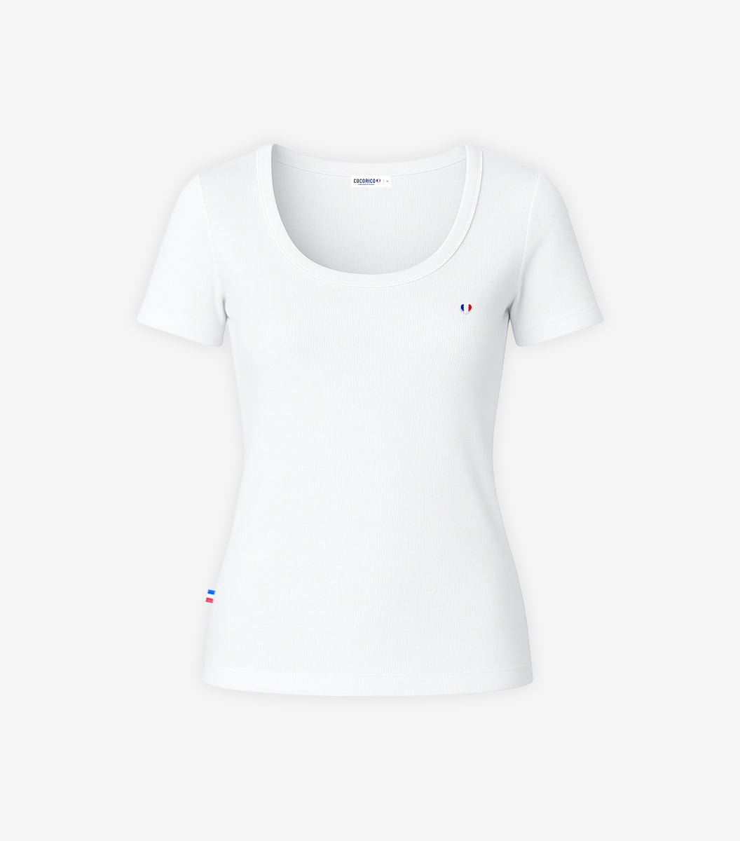 T-shirt Femme Côtelé Blanc - Iconique