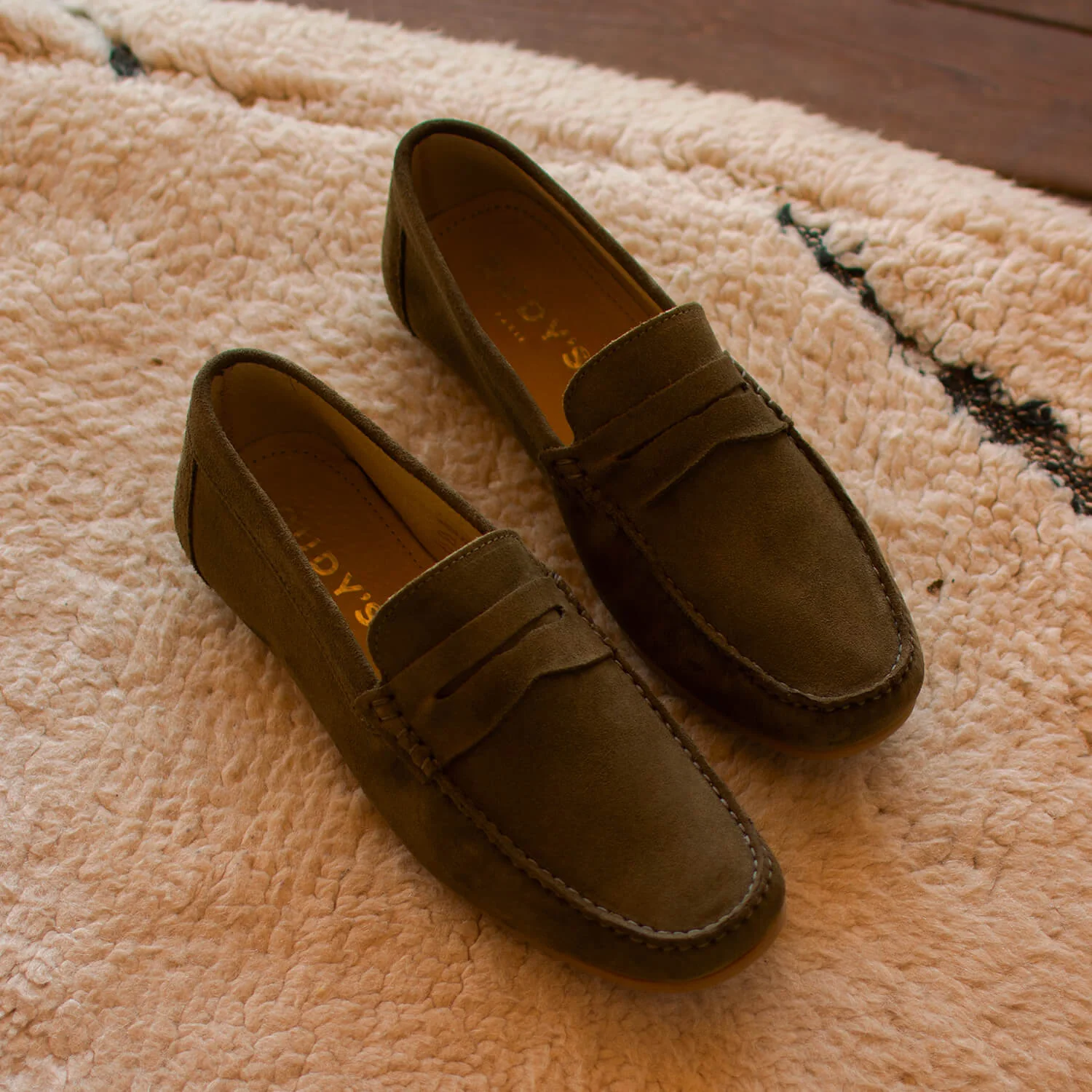 Fred-Mocassin souple en velours kaki