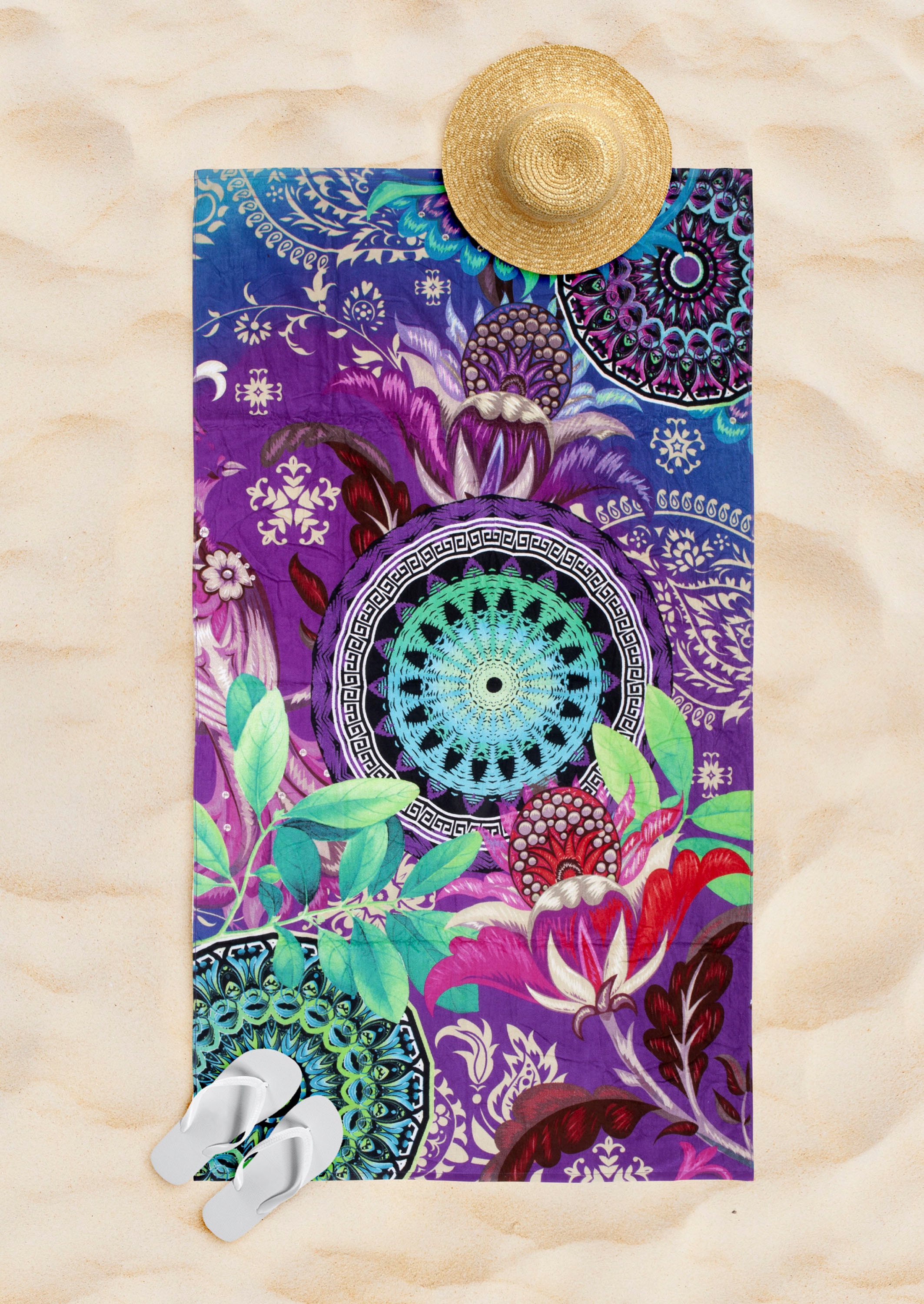 hip Strandtuch »Axelle« Baumwolle, Velours, 100x180, Weich, Strand, Erwachsen, Mandala, Lila