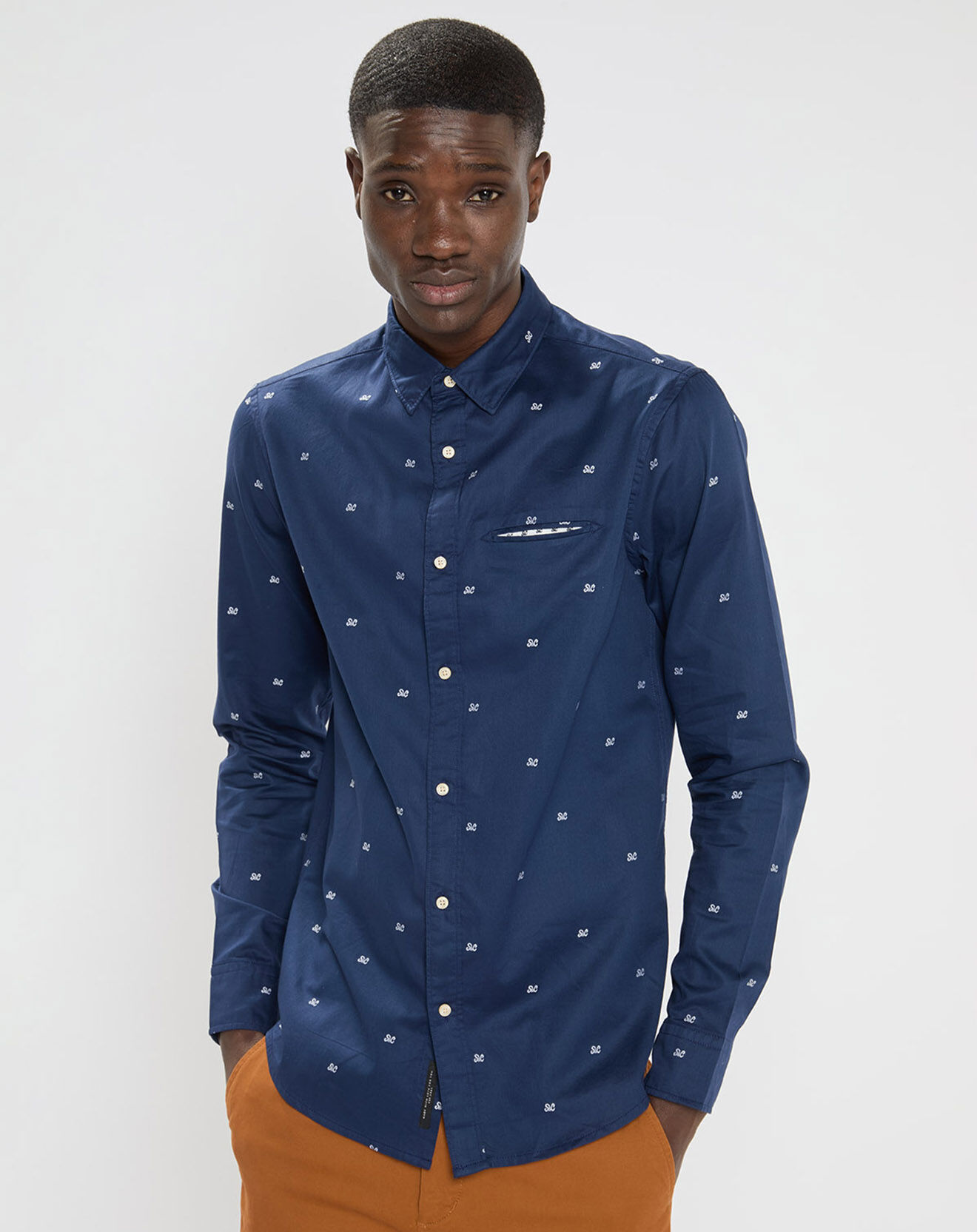 Scotch & Soda Chemise Regular Fit Pocket imprimée bleu marine