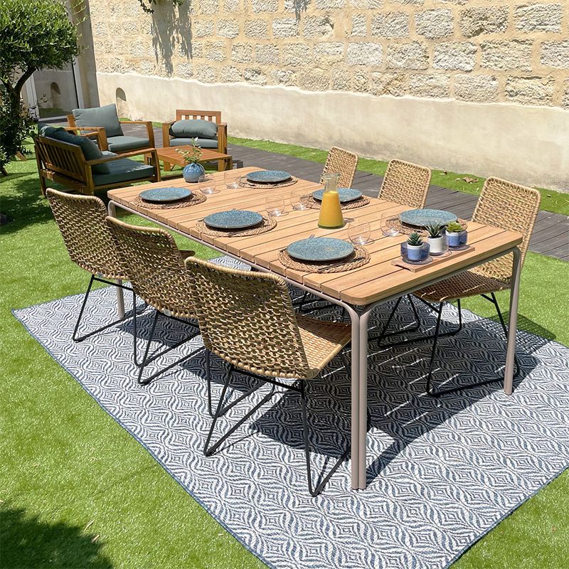 Ensemble table asti en bois d'acacia fsc 200 cm et 6 chaises de jardin