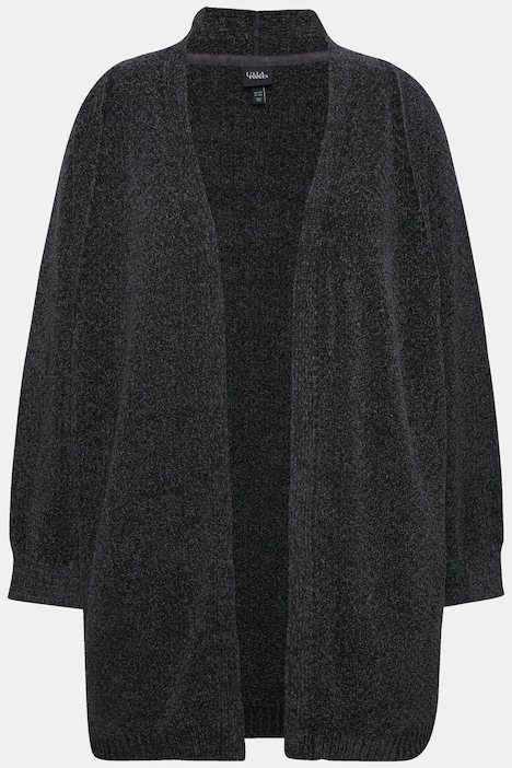 Chenille-Strickjacke, Oversized, V-Ausschnitt, offene Form