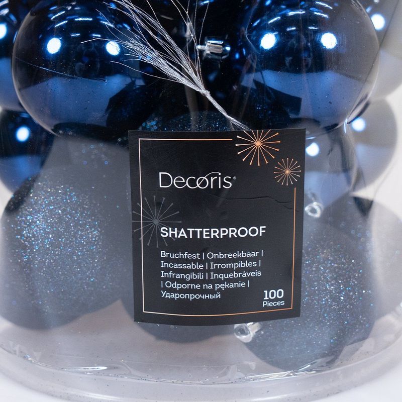 100 Onbreekbare kerstballen in koker mix nacht blauw