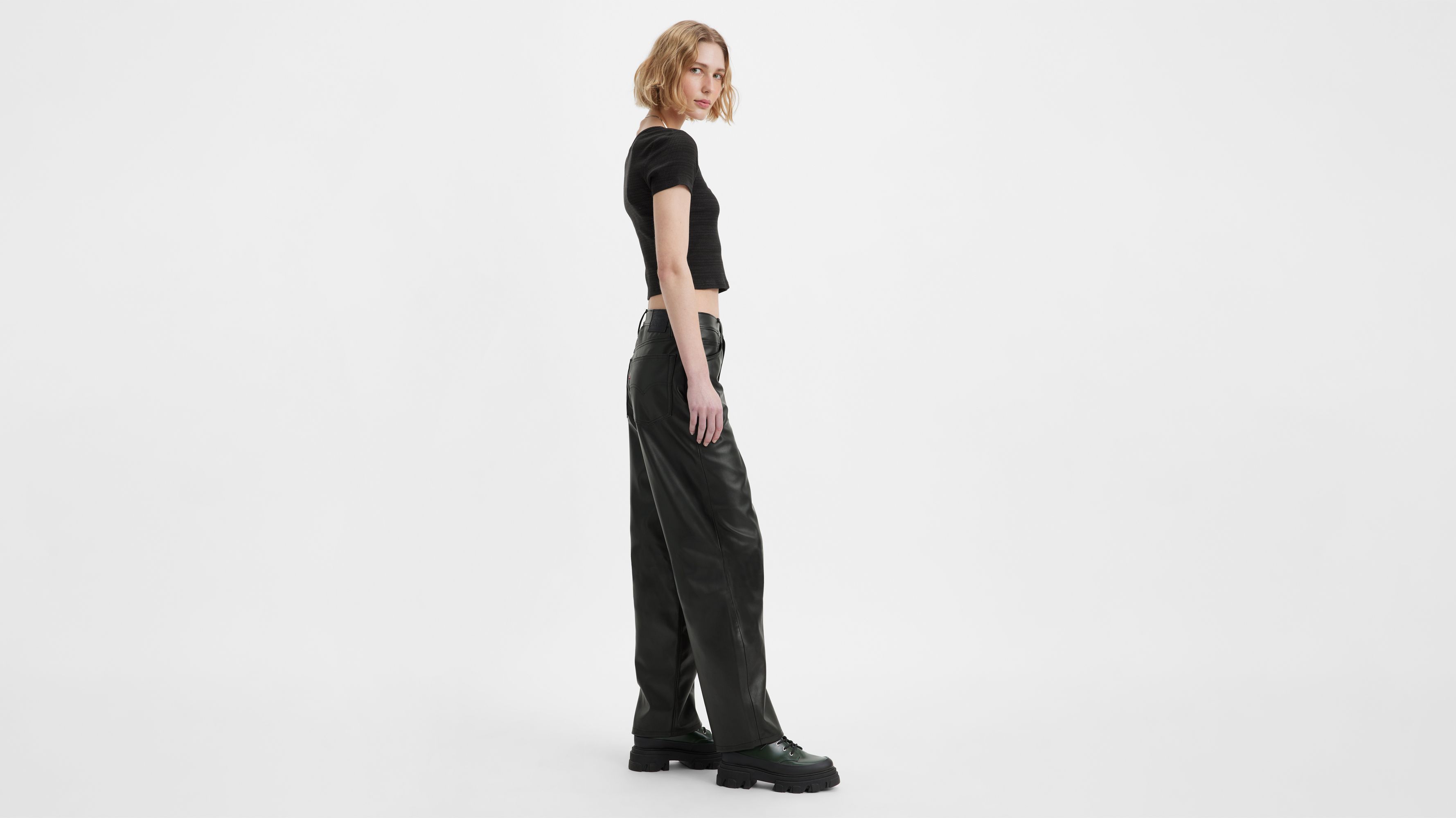 Jean Dad Baggy simili cuir - Black Garment Dye - Noir