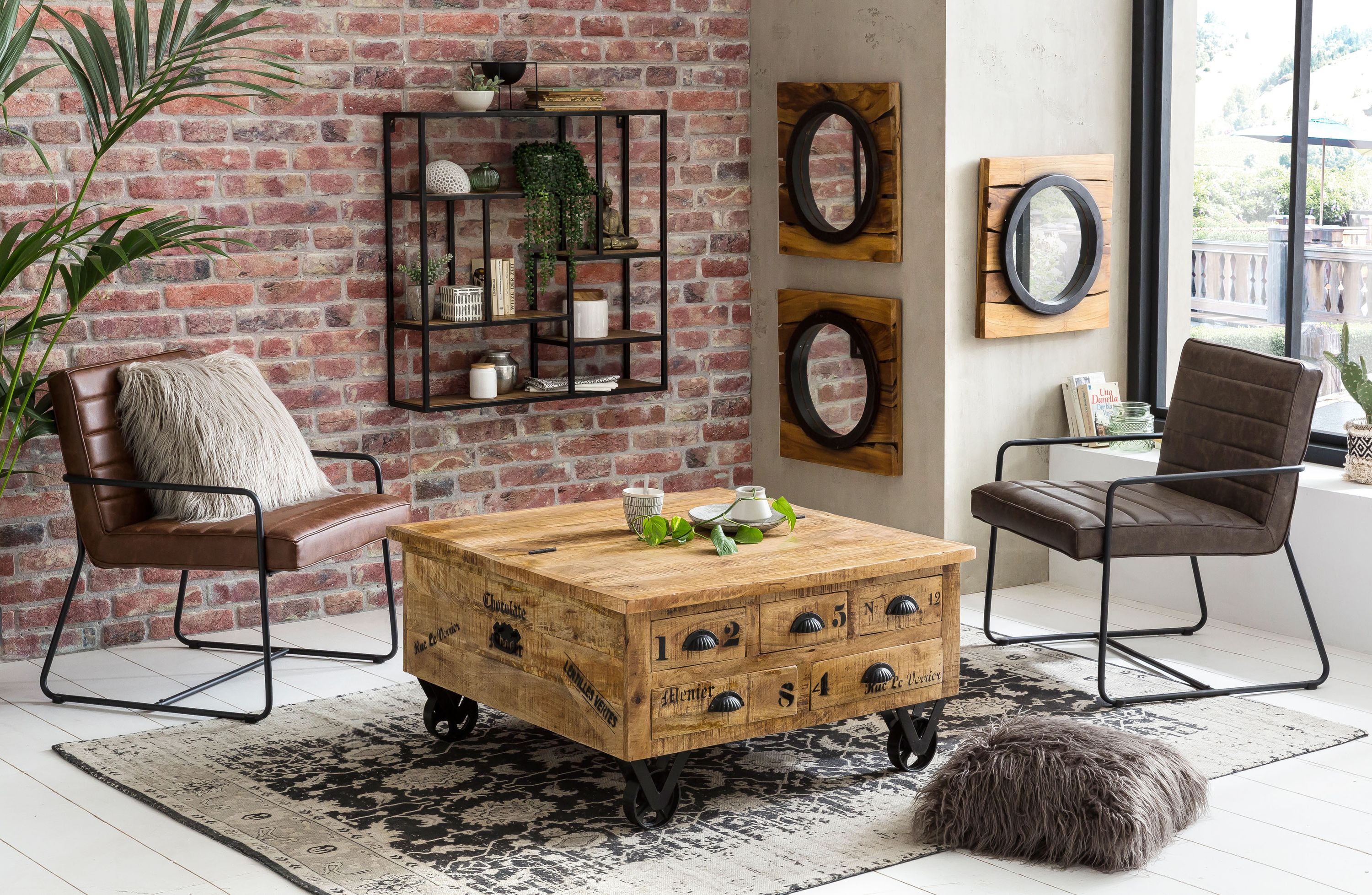Standregal Panama Mangoholz Metall Bücherregal Wohnzimmer Esszimmer Regal Ablage