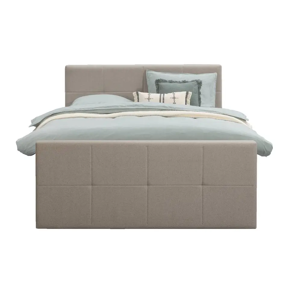 Boxspring met opbergruimte en voetbord Liv geblokt - beige - 160x200cm