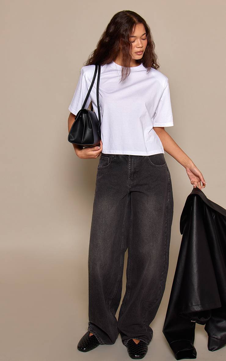 Gris Foncé Jean Barrel Taille Basse Bleu Moyen