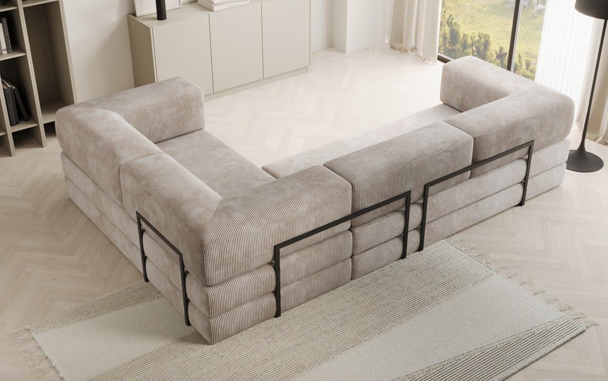 Luxusbetten24 Designer Sofa Lazy L Closed in Cord Beige