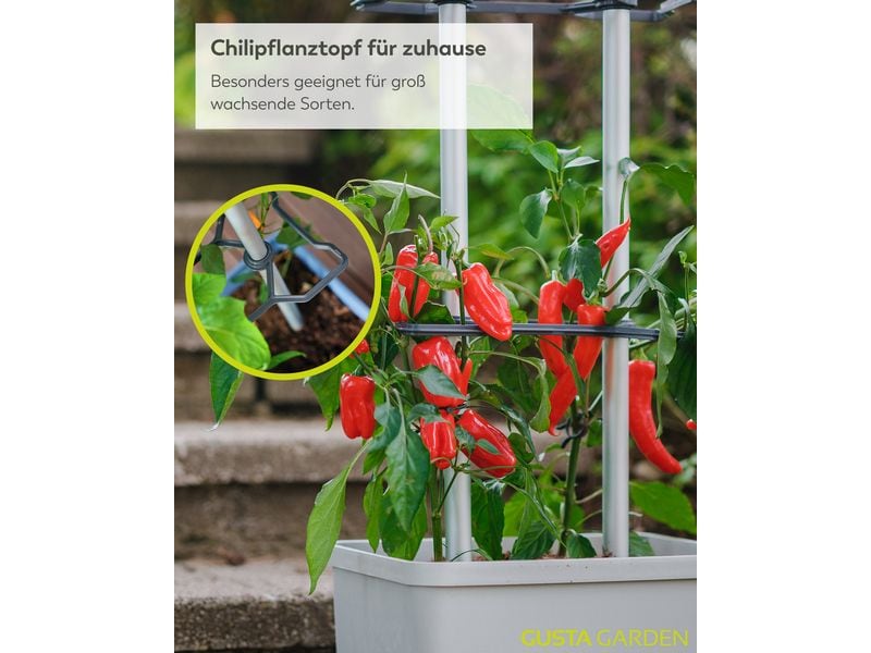 Gusta Garden Aufzuchttöpfe Charly Chili XL Hellgrau Chilitopf mit Rankhilfe
