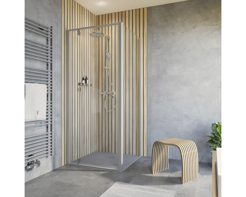 Douchedeur met zijpaneel, SCHULTE Trend 2.0 ExpressPlus 90 x 90 cm, aluminium profiel, helder glas, vuilafstotende glascoating, omkeerbaar