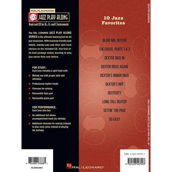 Hal Leonard Jazz Play-Along Dexter Gordon