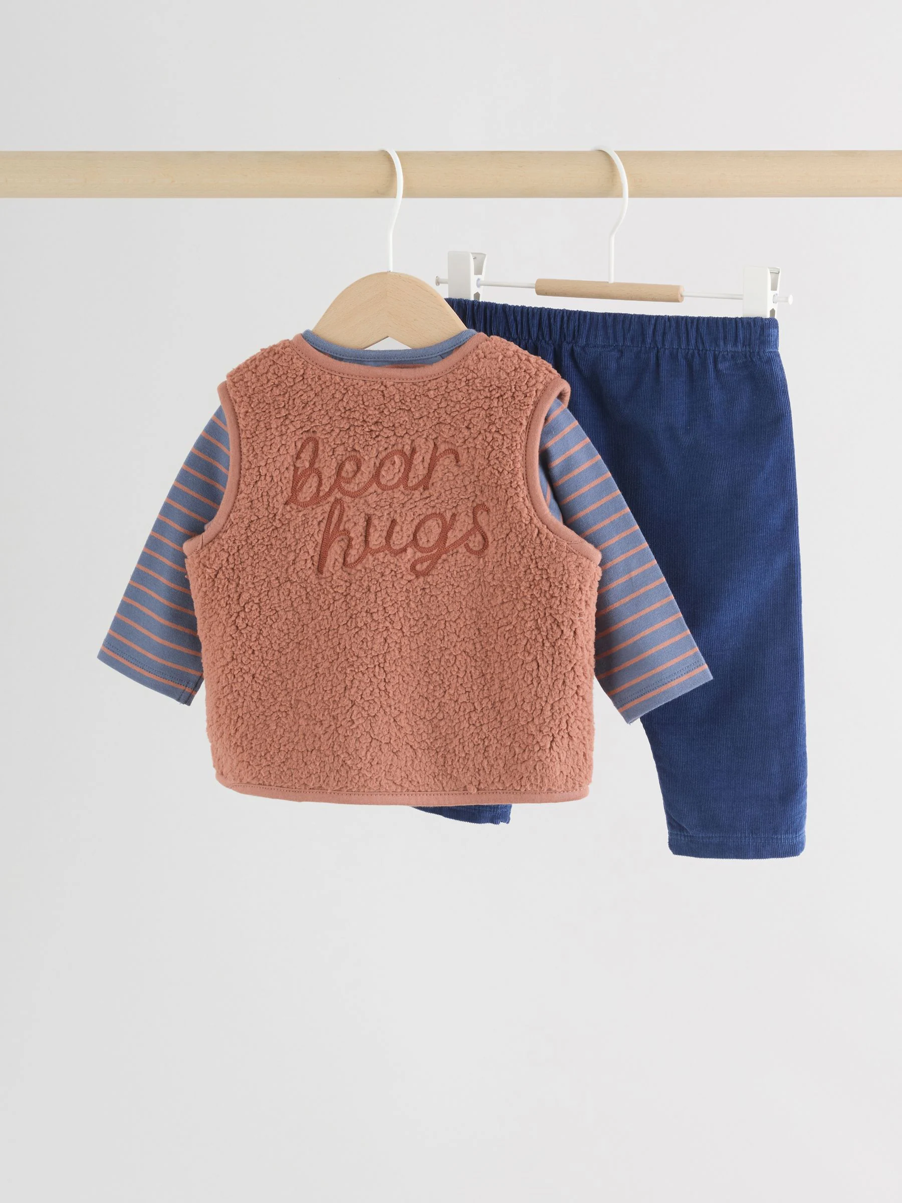 Blauw/Bruin Berenknuffels Slogan Borg - Baby Bodywarmer Top en Leggings Set (0mnd-2jr)