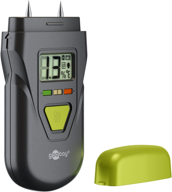 Tools Digitales Feuchtigkeits Messgerät Temperatur Prüfer für Brennholz / Beton / Wände / Baustoffe inkl. Batterien (77832) - Schwarz / grün