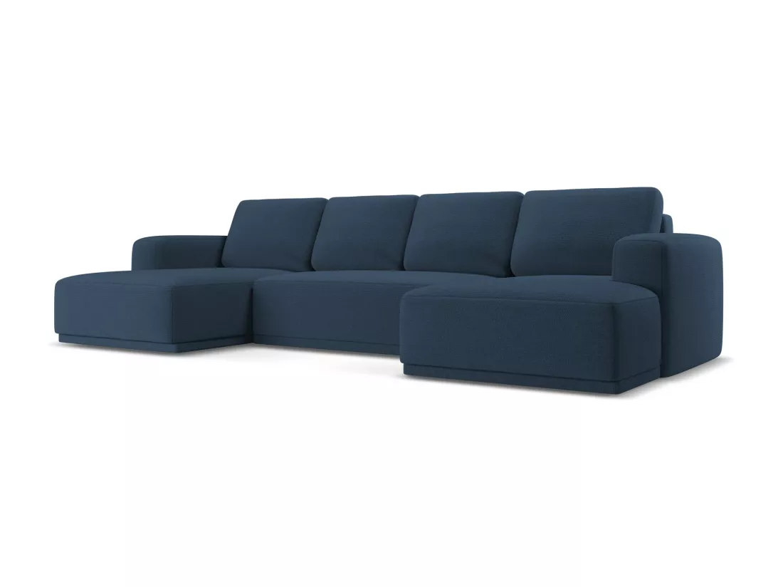 Canapé d'angle panoramique convertible en tissu chenille - bleu royal - KAILA