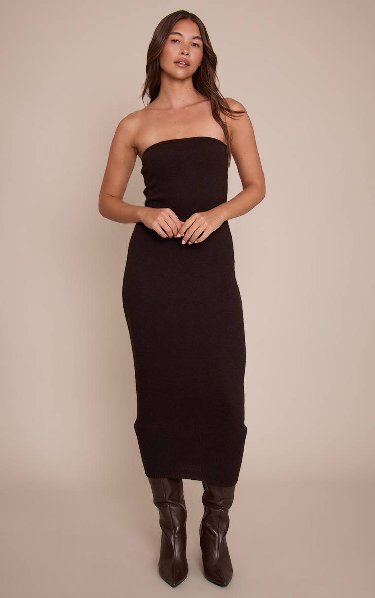 Chocolat Robe Midi Bandeau En Maille