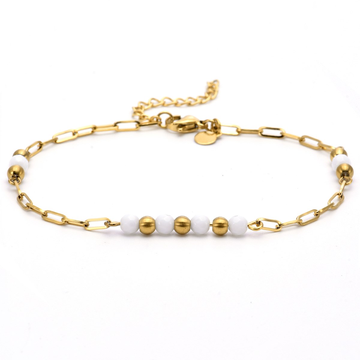 Sixty Stones - 60 - Chaîne De Cheville Chaine Doré Blanc Et Perle - 25 X 0,4 Cm-