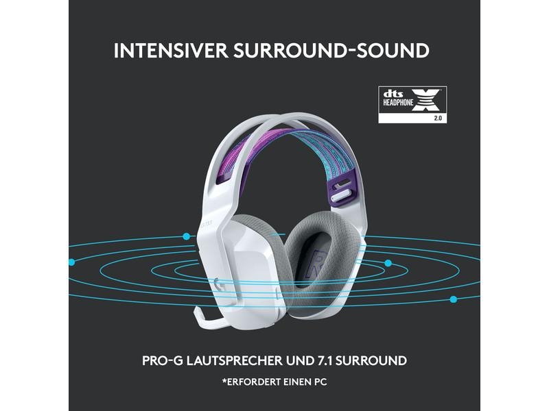 Logitech Headset G733 Lightspeed Weiss Wireless-Gaming-Headset mit DTS 7.1 Surround-Sound und RGB Beleuchtung