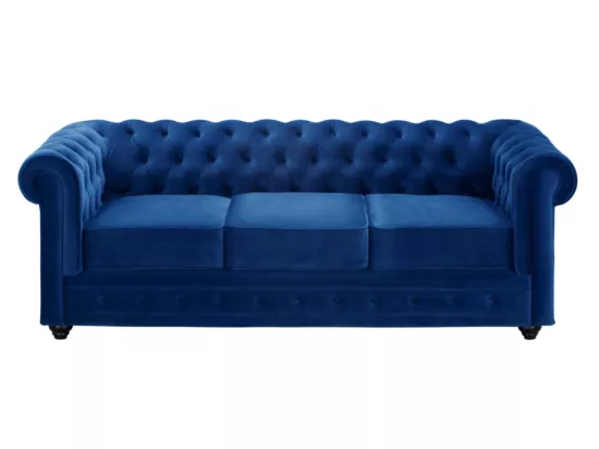 Canapé 3 places CHESTERFIELD - Velours bleu roi