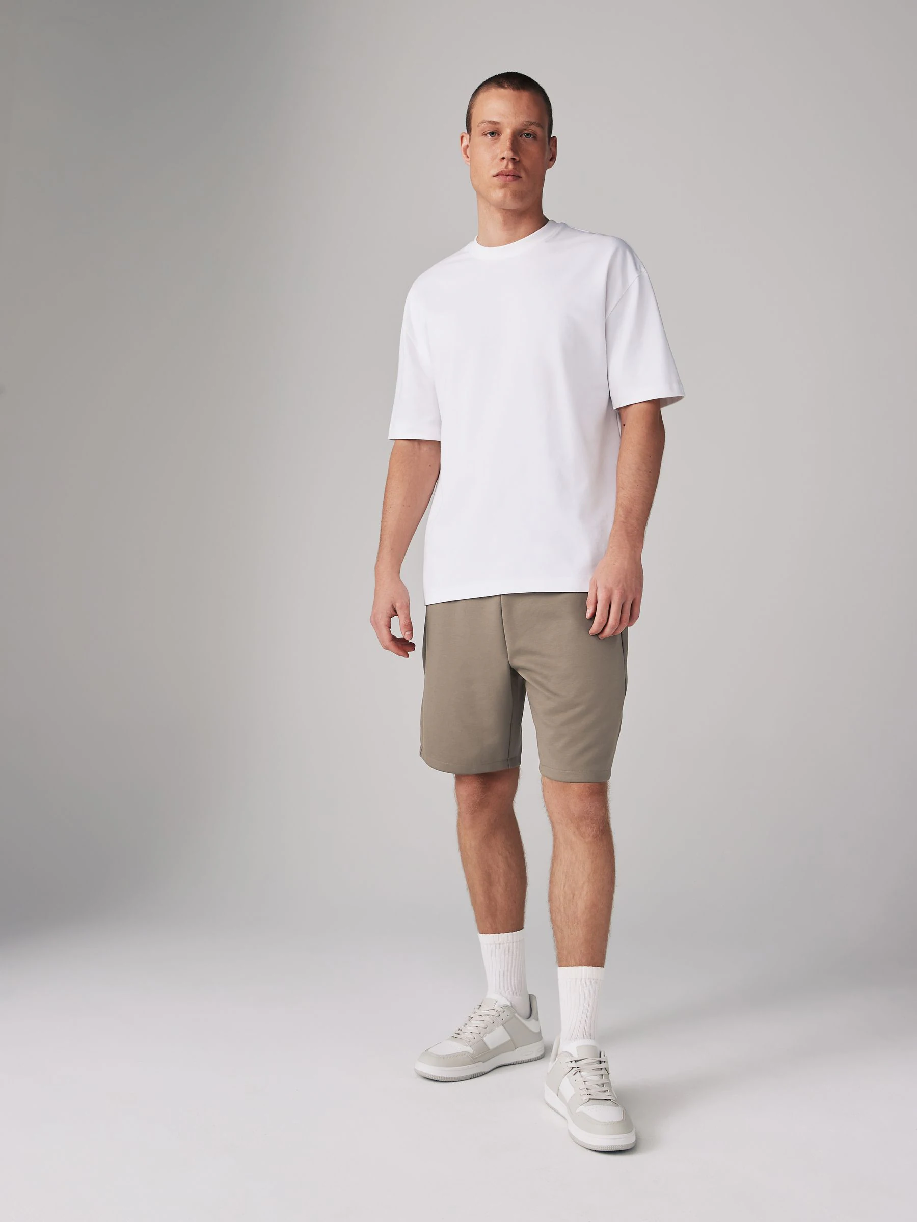 Ecru naturel - 2 jersey shorts met ritszakje