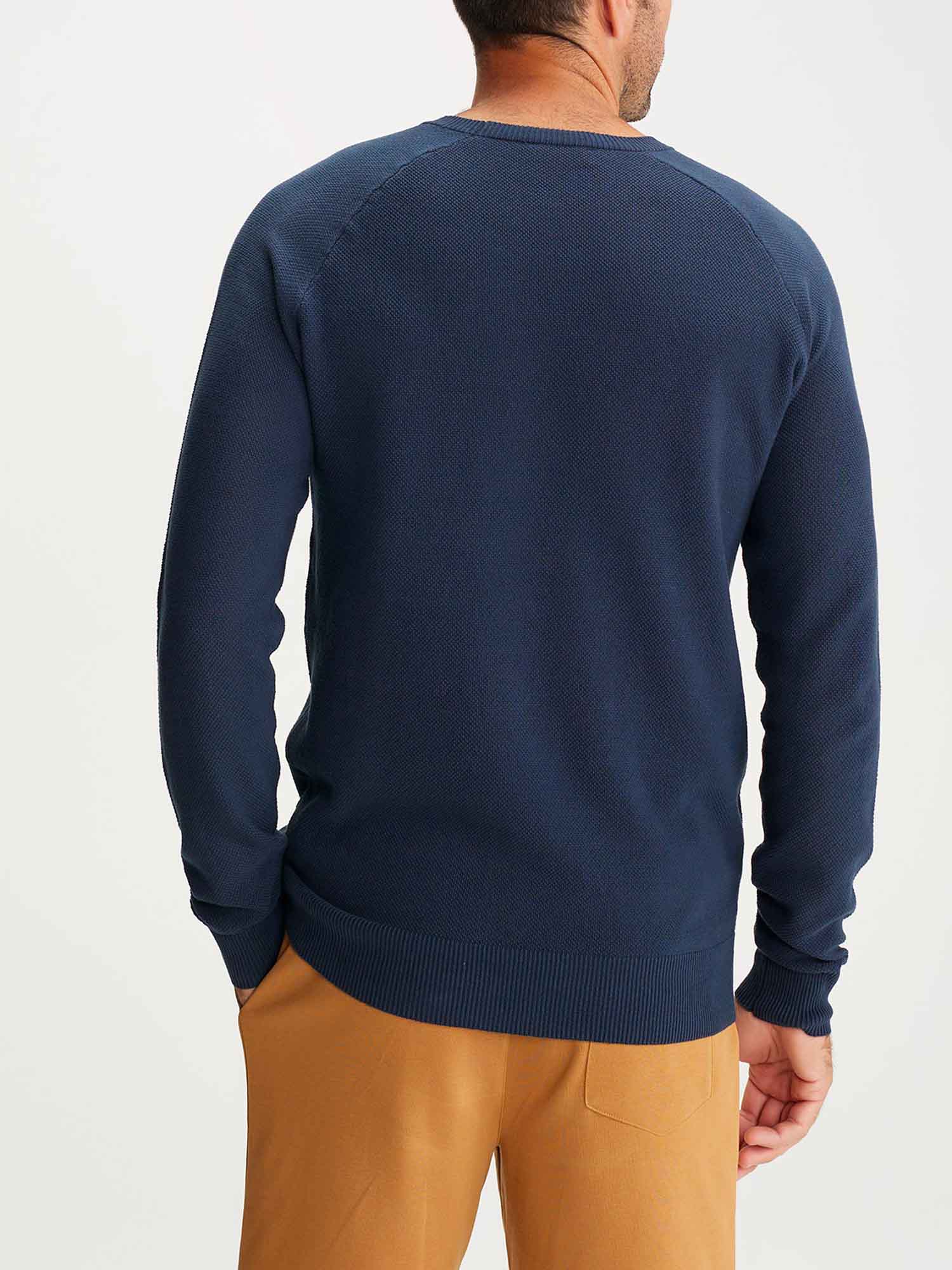 Pull Homme Tricot Piqué Coton Marine