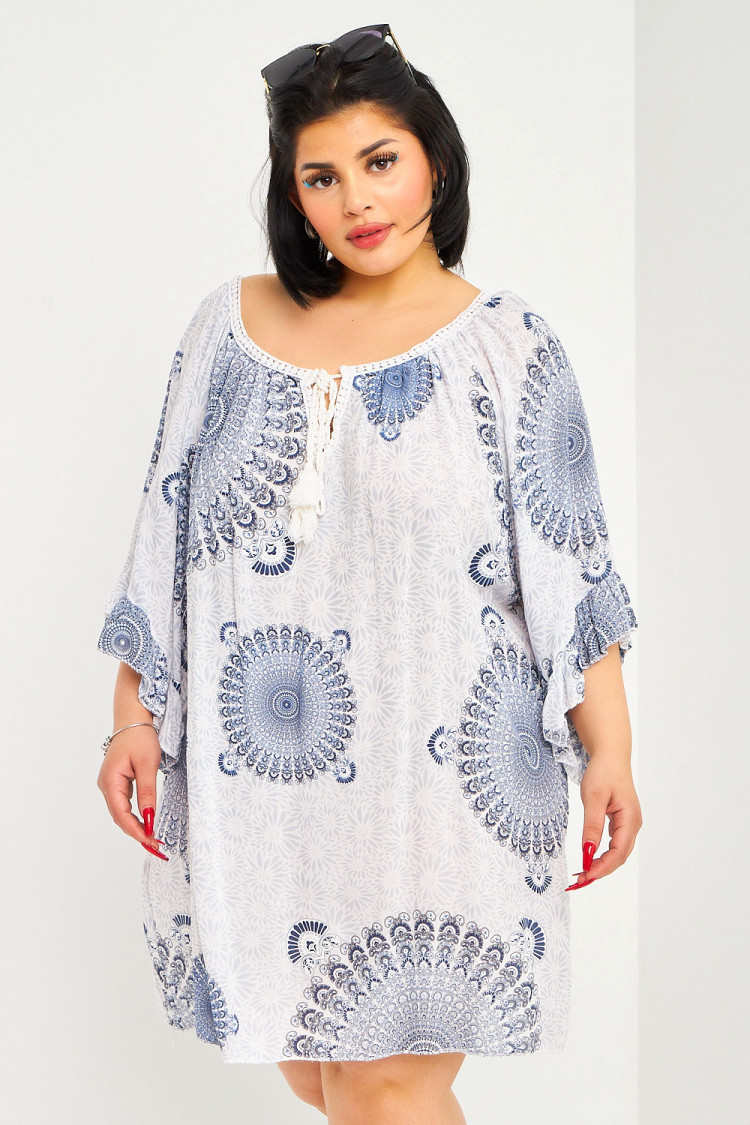 Robe blanche imprimé rosaces bleu