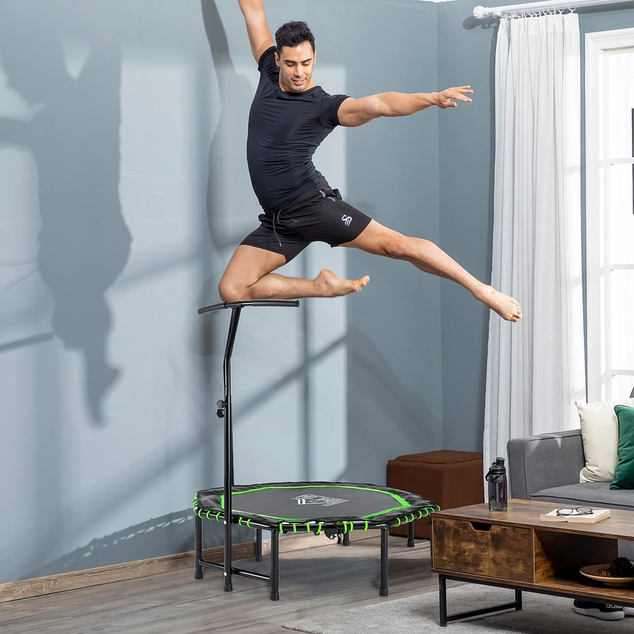 HOMCOM Fitness-Trampolin mit Höhenverstellbarer Haltegriff schwarz, grün