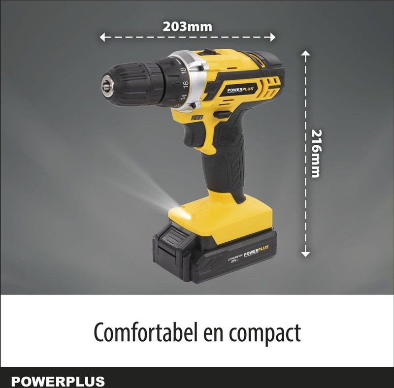 Powerplus - Accuboormachine - 20V - Zwart - Inclusief 3 Accu's