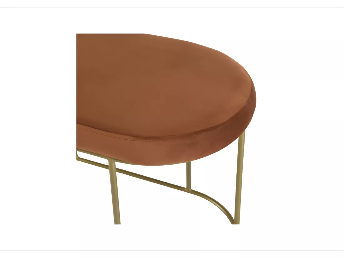 ALBANE - Banc velours orange pieds arrondis métal doré