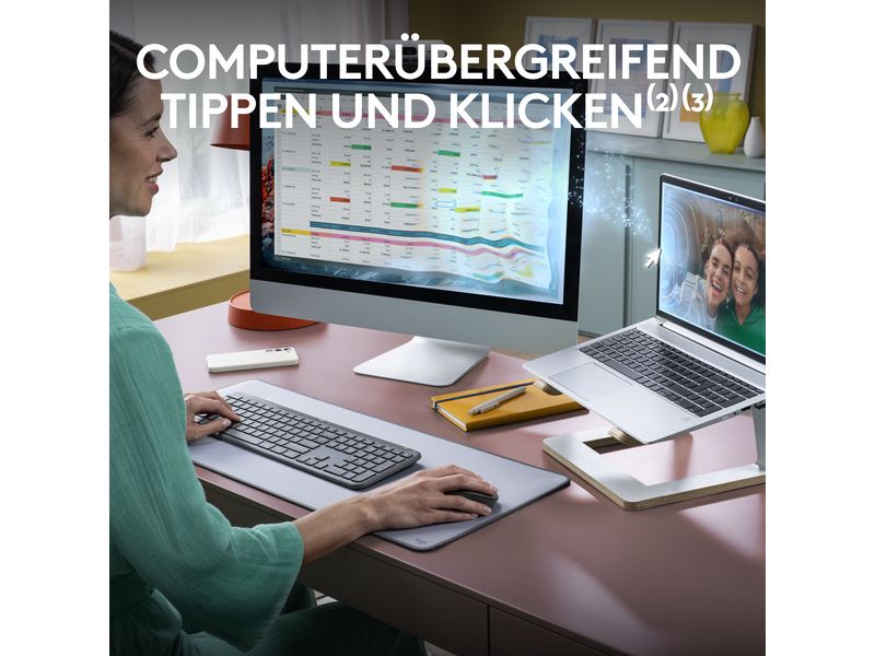 Logitech Tastatur-Maus-Set MK950 Signature Slim Combo Kabelloses Tastatur-Maus-Set mit geräuscharmen Tasten