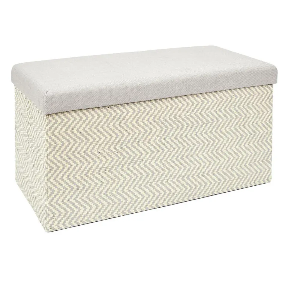 Home Deco Poef Fishbone - opbergbox - beige/grijs - 76 x 38 cm