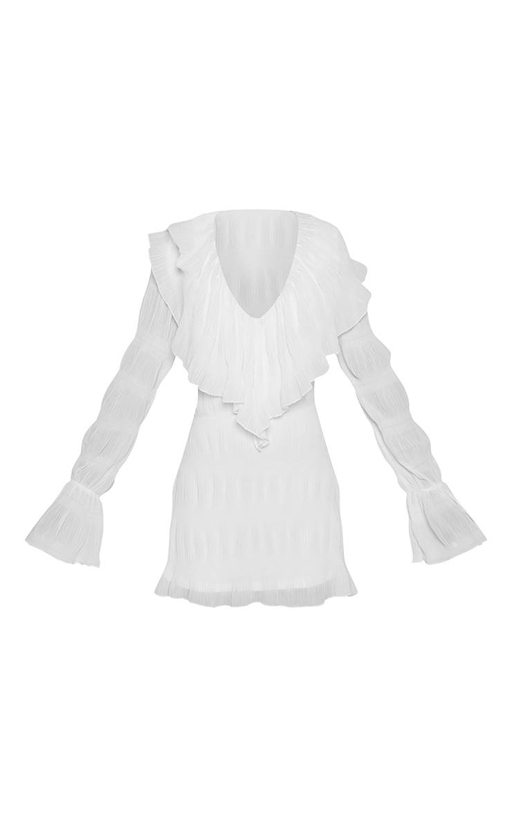 Blanc Robe Droite À Manches Évasées À Volants
