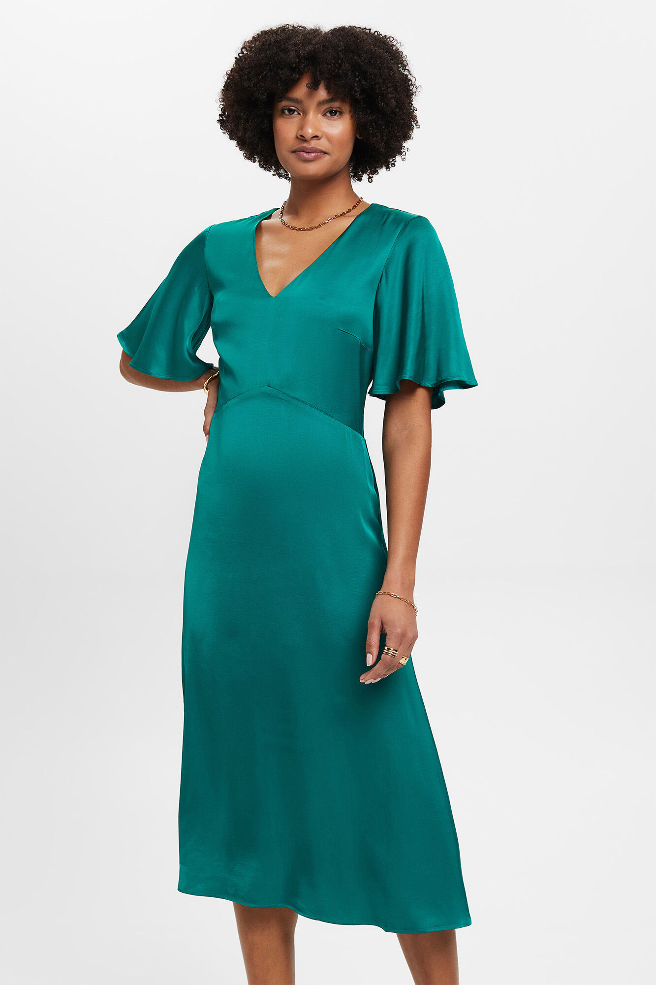 Vestido midi em cetim viscose - Verde