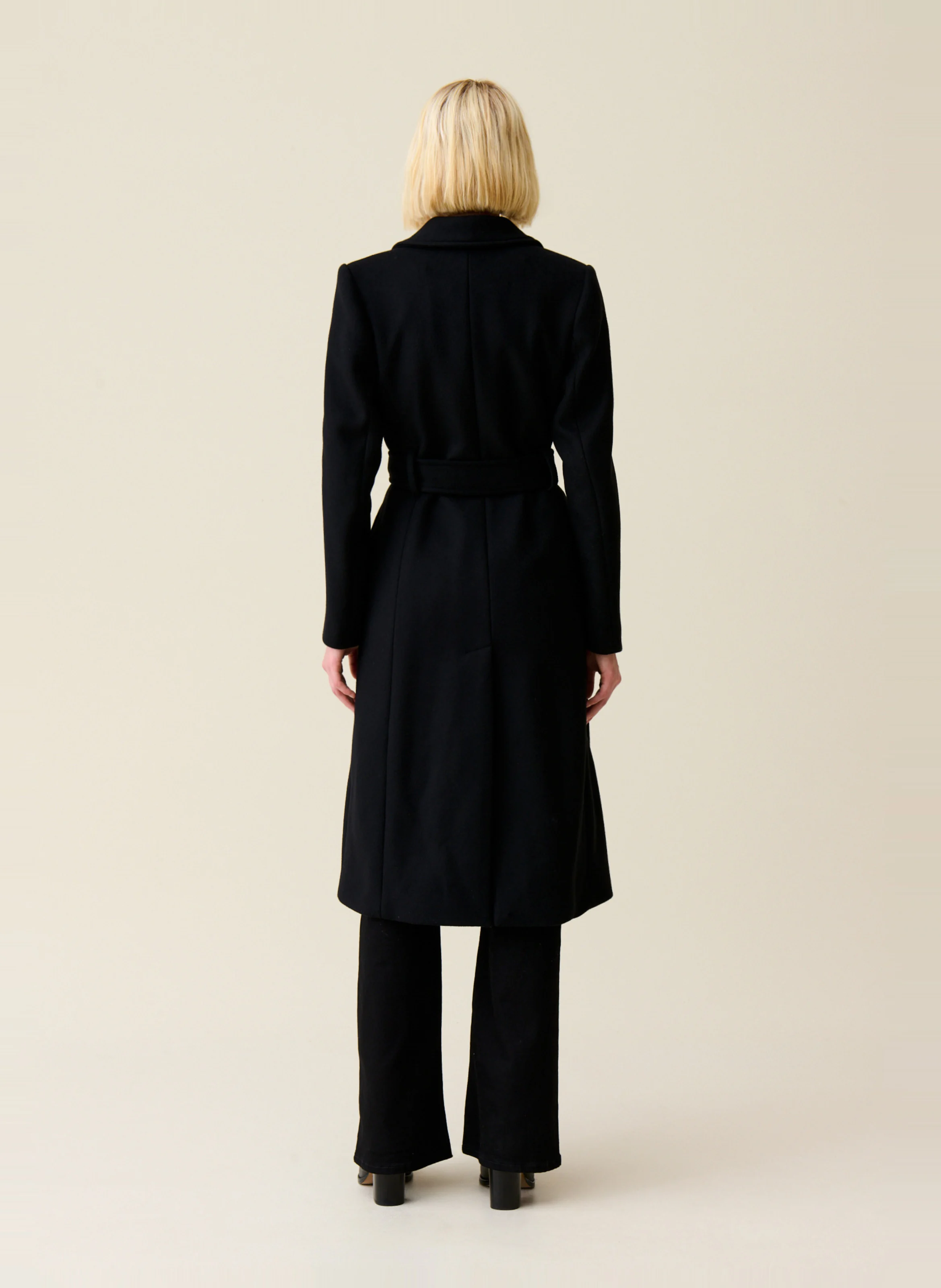 Manteau long en laine mélangée | Noir