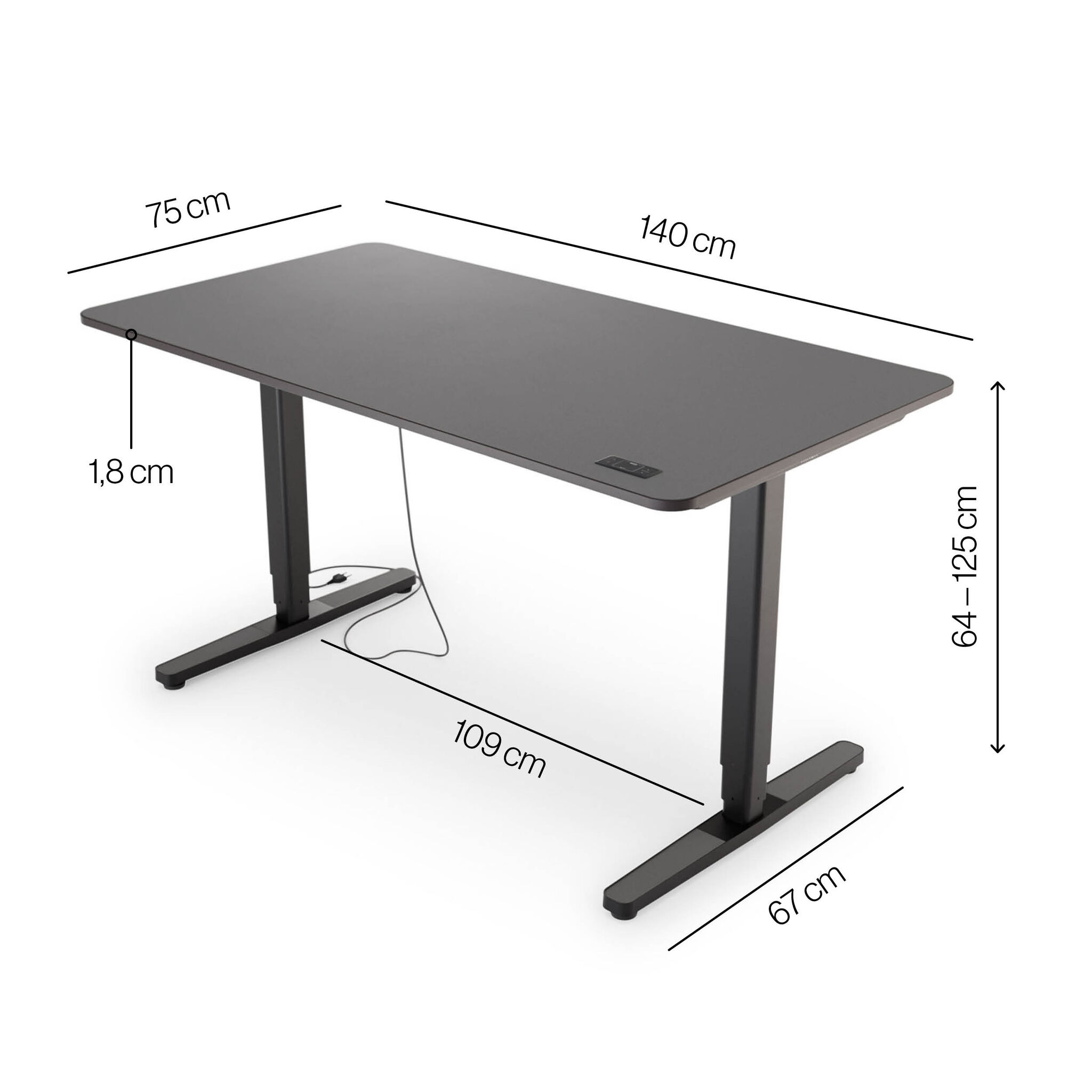 Yaasa Desk Pro 2 140 x 75 cm - Electrically height-adjustable desk