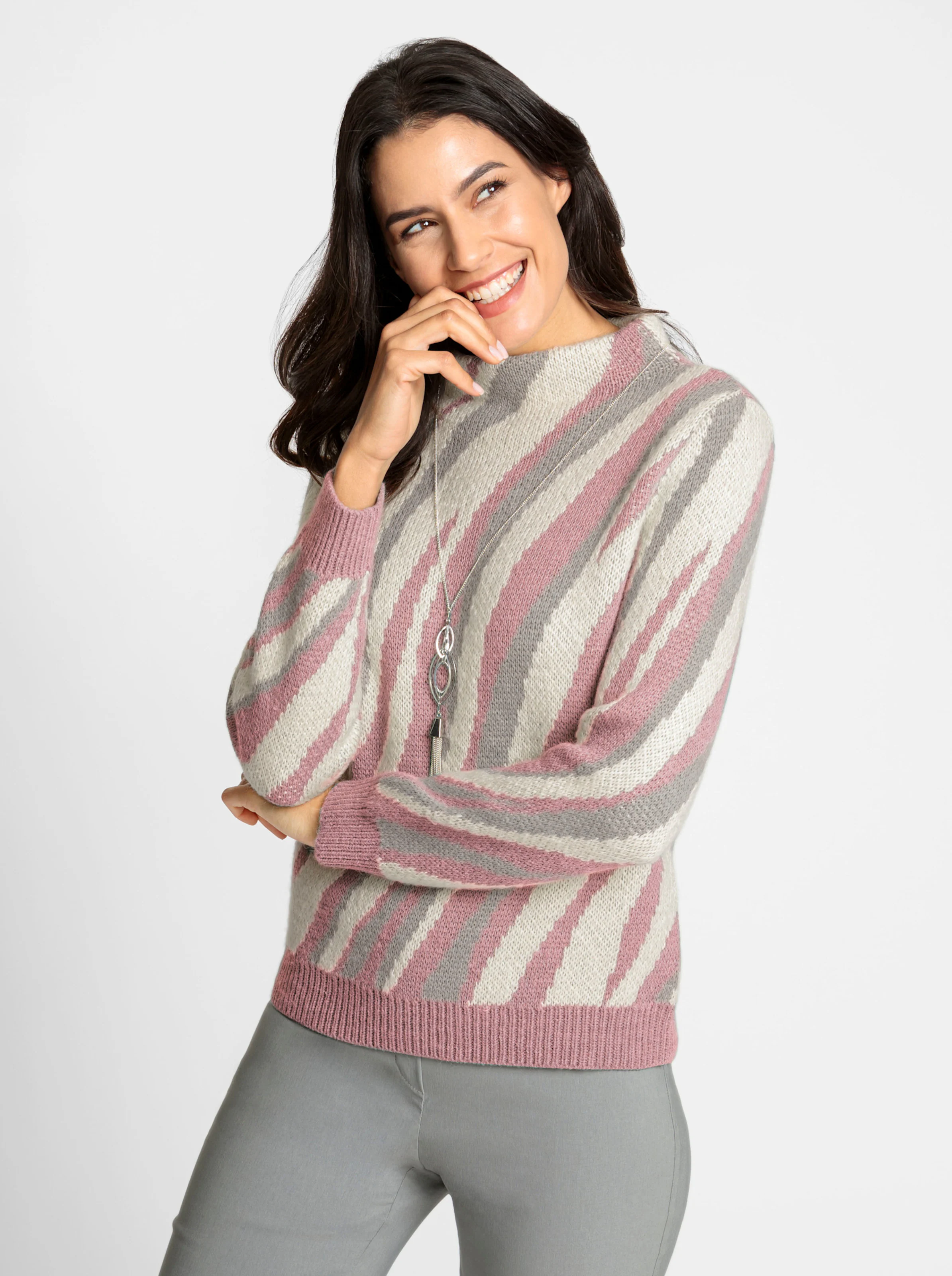 Pullover in hortensie-champagner-gemustert