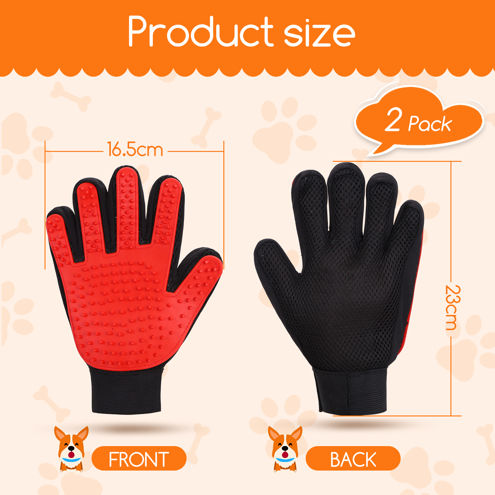 Luvas Nobleza para remoção de pelos de gatos, escova lavável e reutilizável para cães e gatos, pacote com 2 unidades, com faixas de pulso ajustáveis em velcro, luvas para remoção de pelos de gatos, vermelhas.