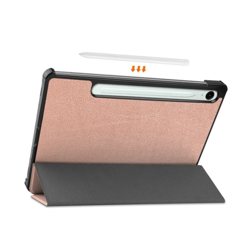 Samsung Galaxy Tab S10 FE / Tab S9 FE Flipcase Hülle Ledertasche mit Aufstellfunktion Litchi Look   S-Pen Halterung - Roségold