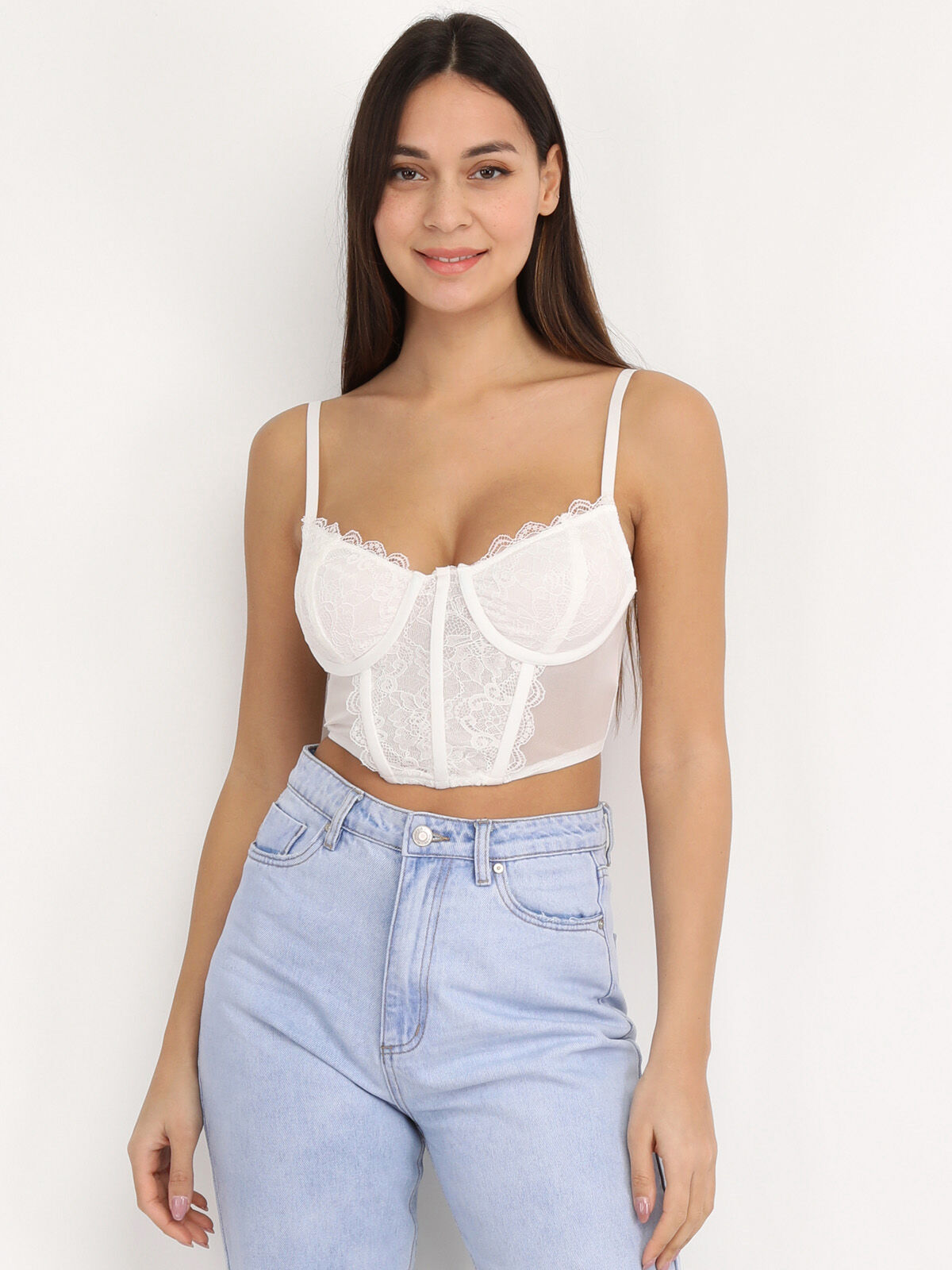 Corset à dentelle et armatures- Blanc