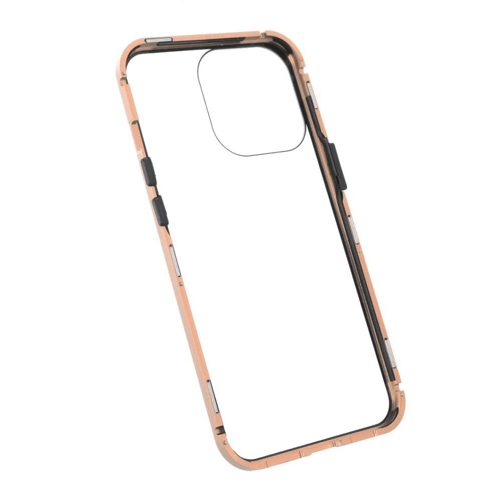 iPhone 13 Pro Magnetische Alu Schutzhülle mit Panzer Glas Backcover   Displayschutz (Magnet-Technologie) - Gold
