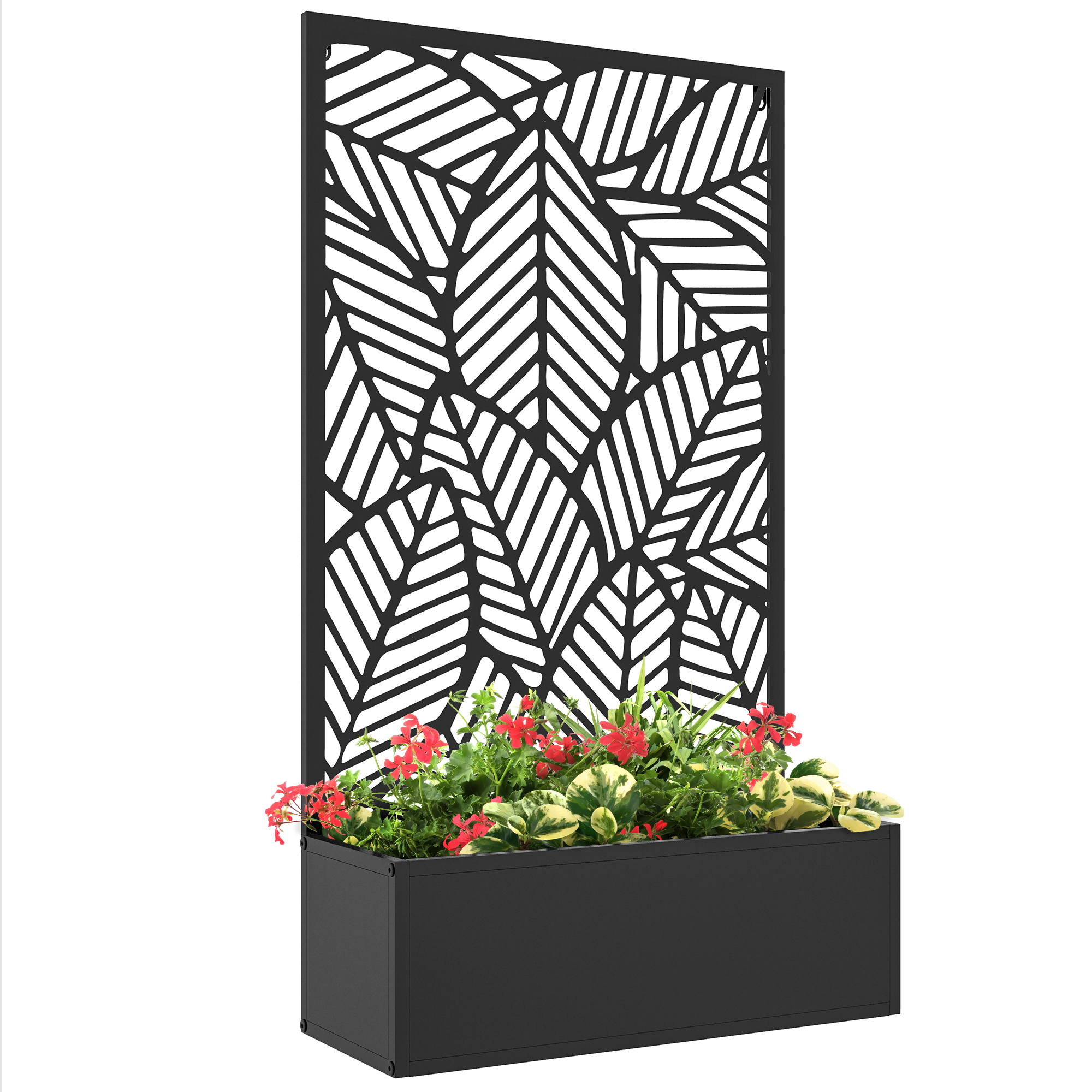 Vaso de metal Outsunny com tela, para parede ou chão, ideal para cultivo de plantas e flores, ou para decorar terraços, jardins e residências. Dimensões: 61 x 23 x 113 cm. Cor: Preto.