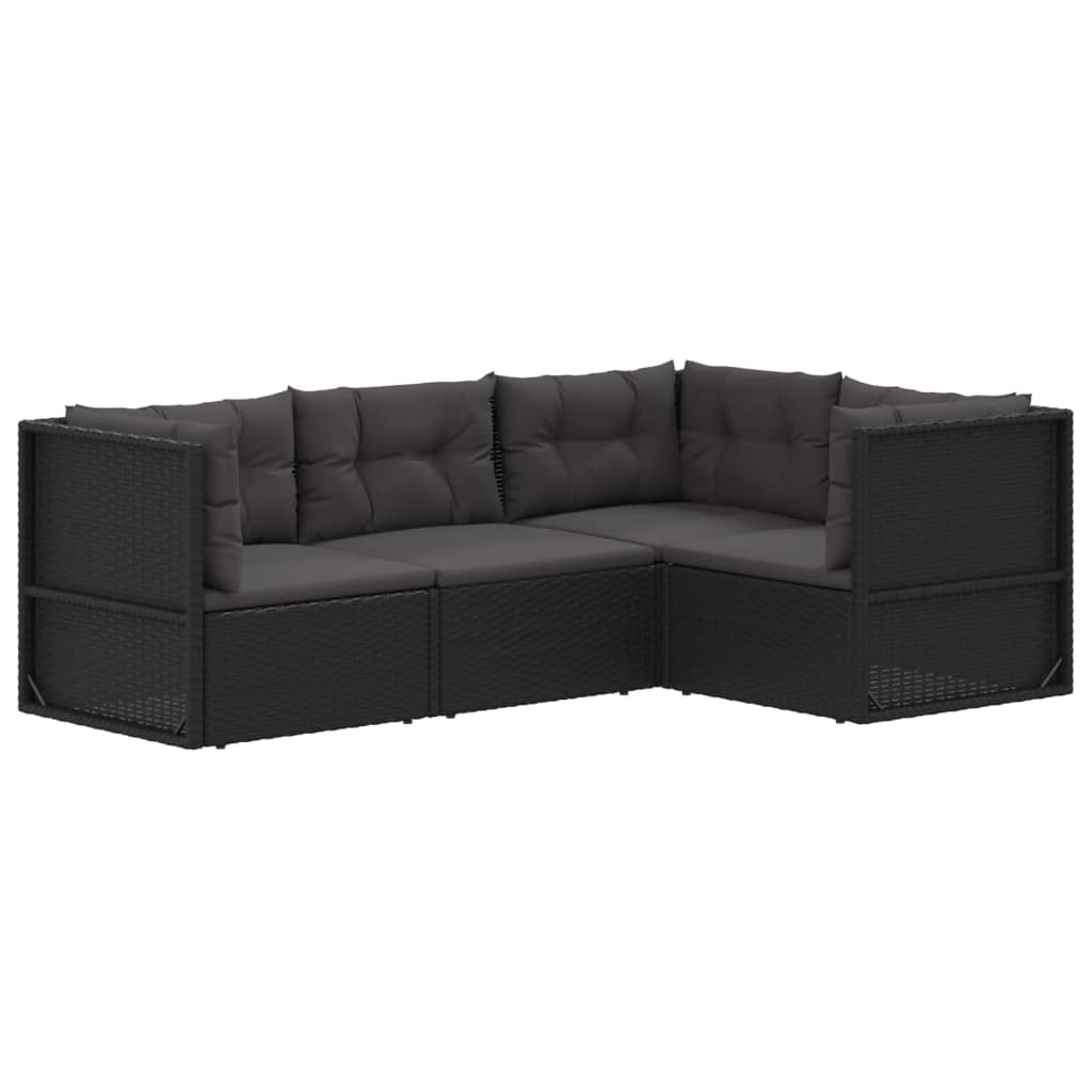 Salon de jardin meuble d'extérieur ensemble de mobilier 4 pièces avec coussins noir résine tressée