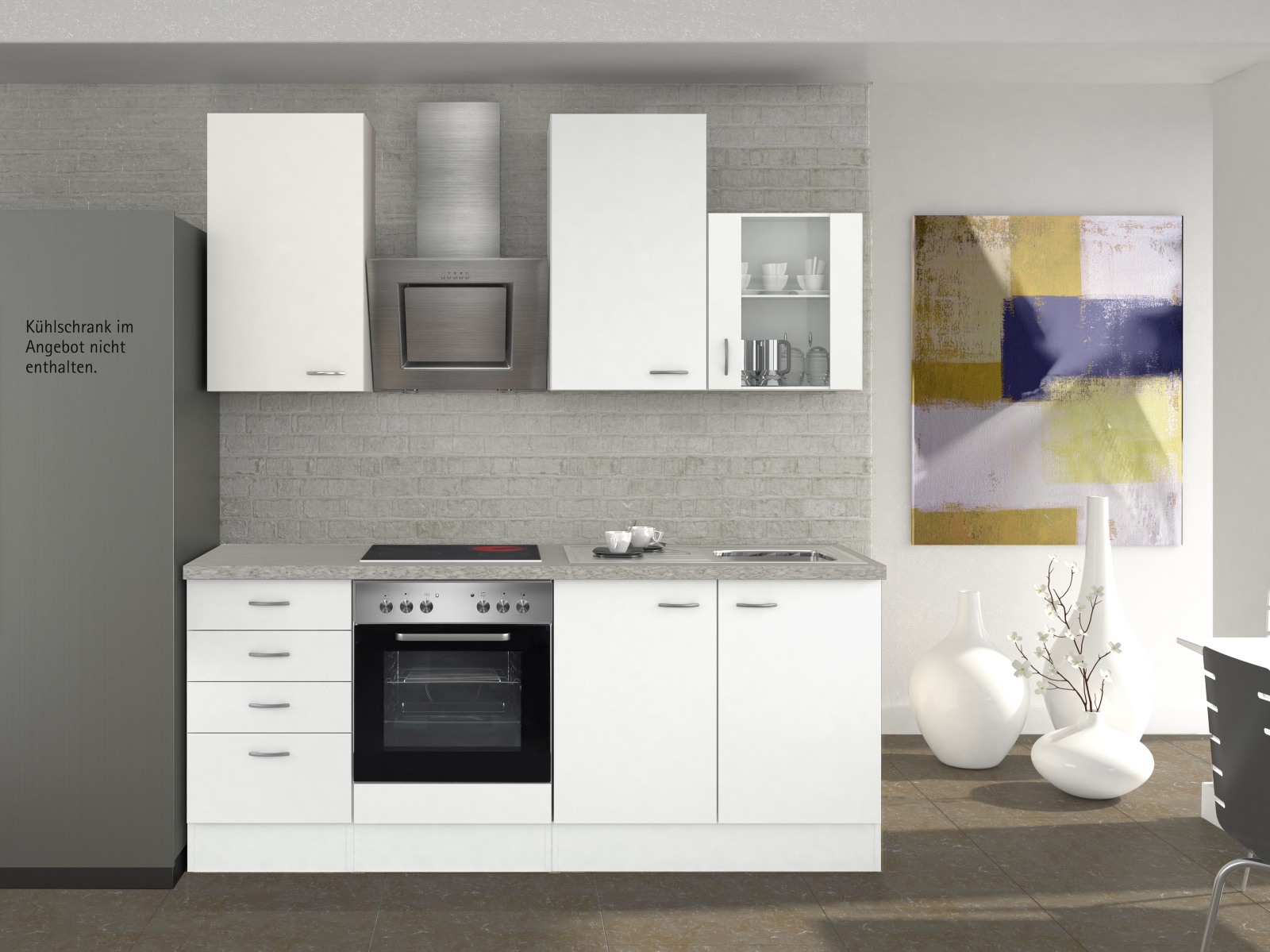Küchenblock WITO - weiß-grau - mit E-Geräten - 210 cm