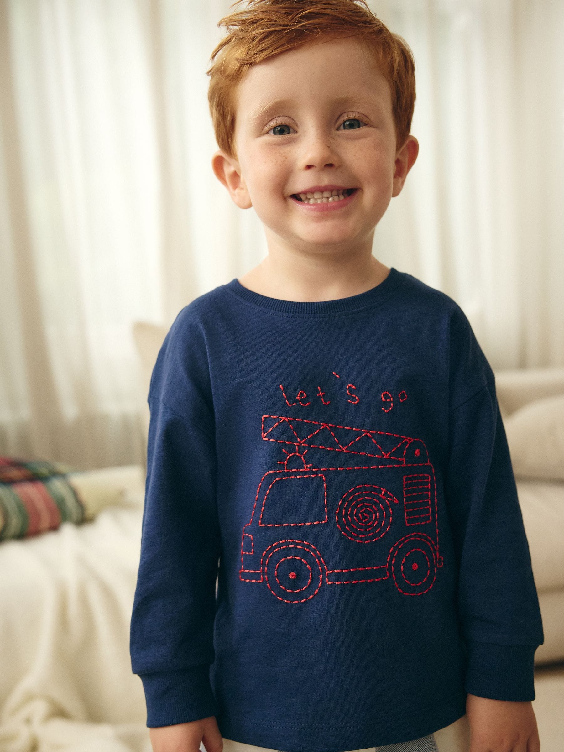 Rood/marineblauw/blauw voertuig - Pyjama met geweven onderkant 3 Pack (9mths-12yrs)