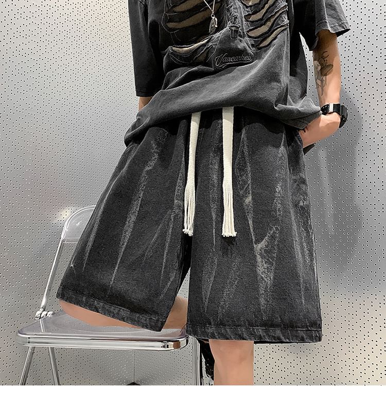 emeisa - Gewassen denim shorts met trekkoord in de taille
