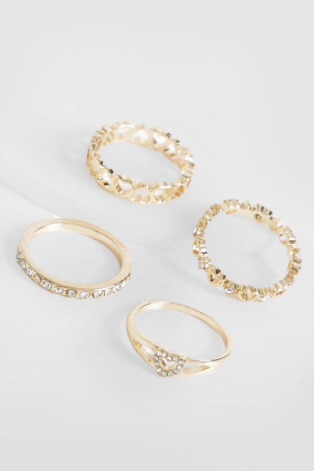 boohoo Lot De Bagues Multiples Avec Détail Cœur