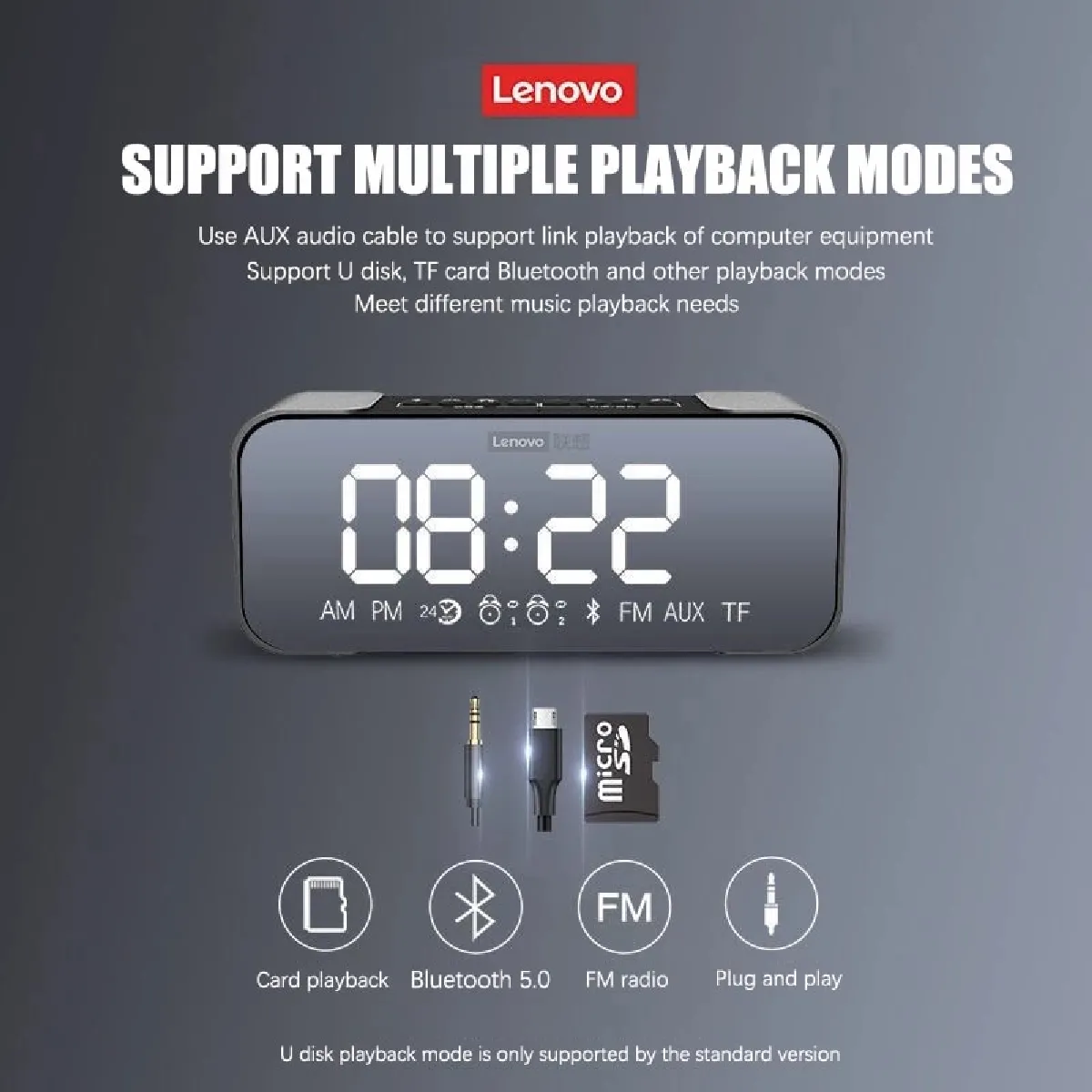 Universal Haut-parleur Bluetooth 5.0 Horloge - Noir